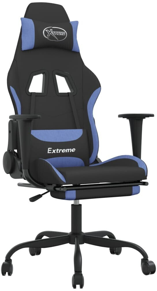vidaXL Fauteuil gamer avec repose-pieds Fabric (3143722-3143732) noir/bleu (3143729)