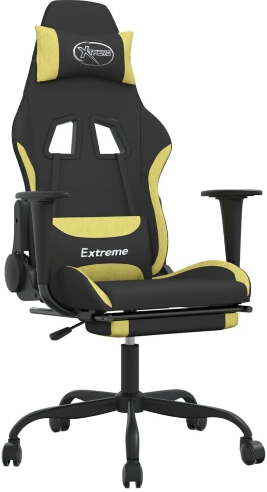 vidaXL Fauteuil gamer avec repose-pieds Fabric (3143722-3143732) noir/vert (3143728)