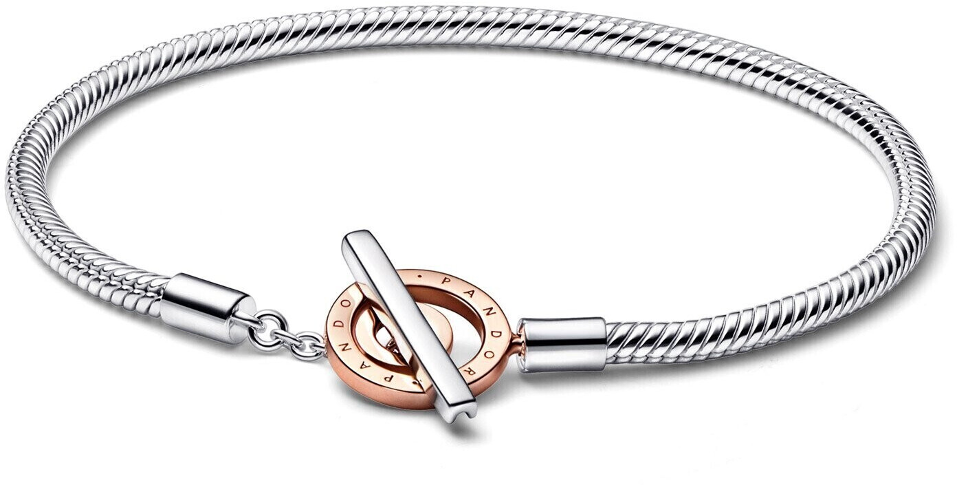 Pandora Signature Two-tone Logo T-Bar Snake Chain Bracelet 17 cm
