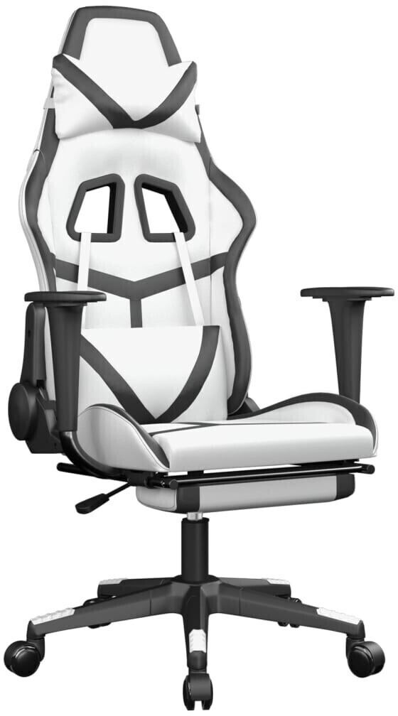 vidaXL Gaming Chair with Foot Rest and Massage Function Leatherette (345434-345444) White/Black (345443)