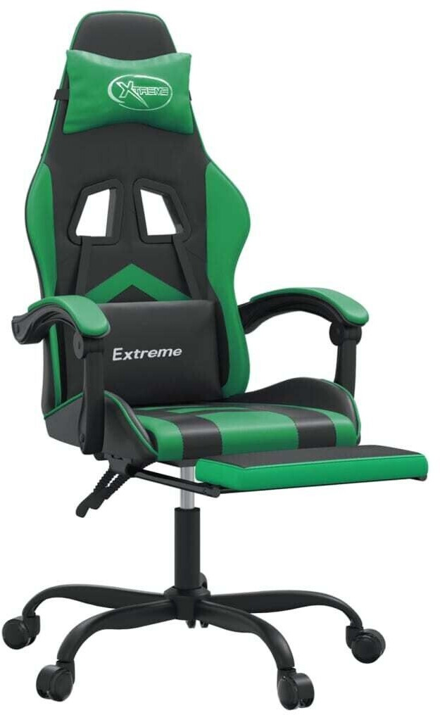vidaXL Fauteuil gamer avec repose-pieds en cuir synthétique (3143902-3143913) noir/vert (3143905)