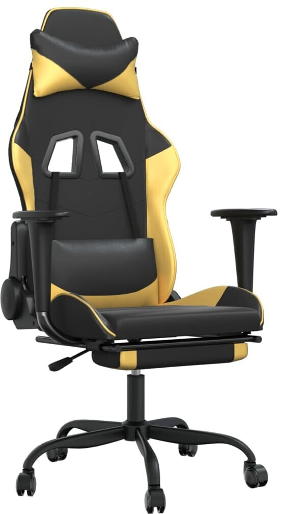vidaXL Fauteuil gamer avec repose-pieds en cuir synthétique (3143653-3143664) noir/or (3143665)