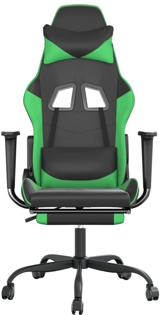 vidaXL Gaming Chair with Foot Rest Leatherette (3143653-3143664) Black/Green (3143656)