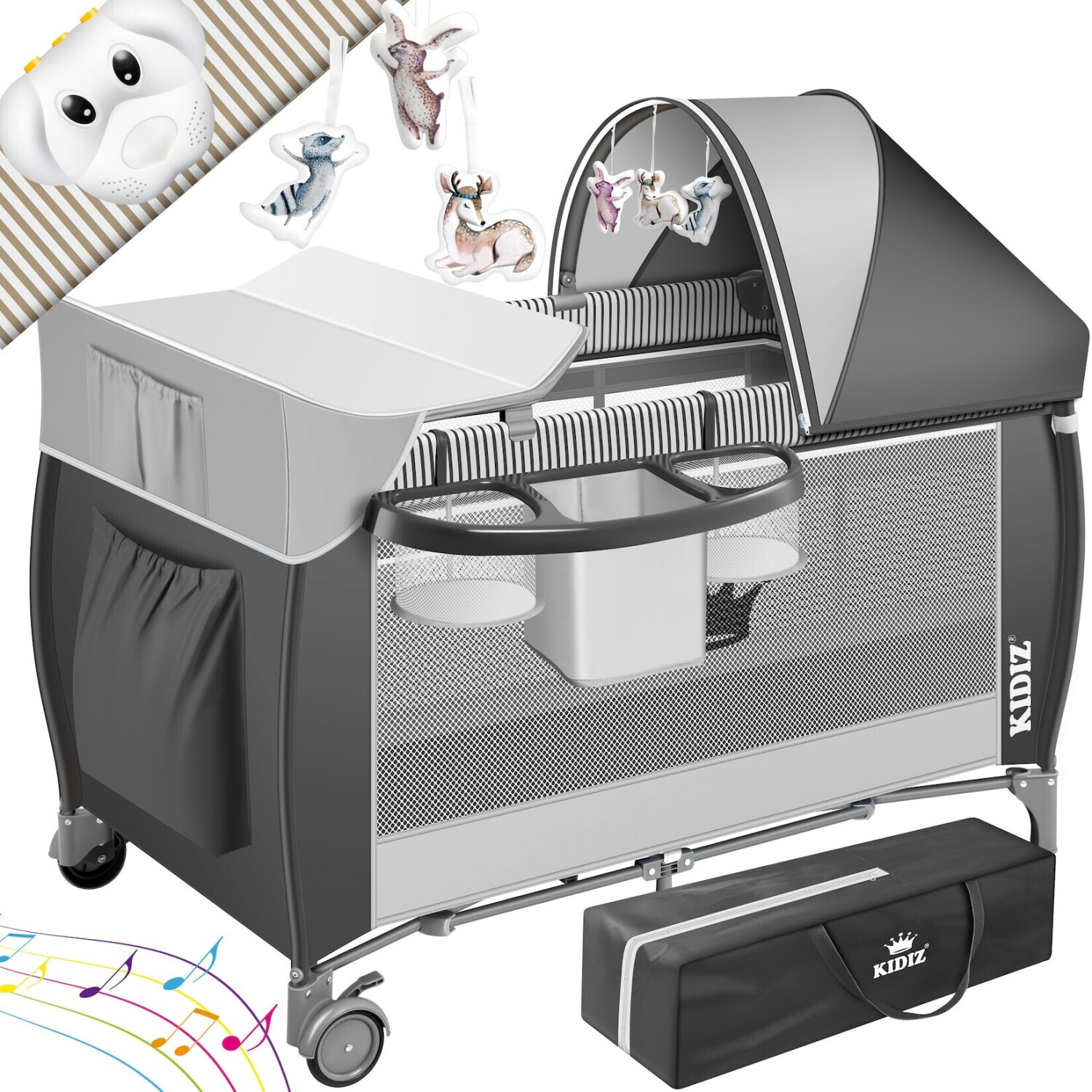 Kidiz 3 in 1 baby travel cot grey