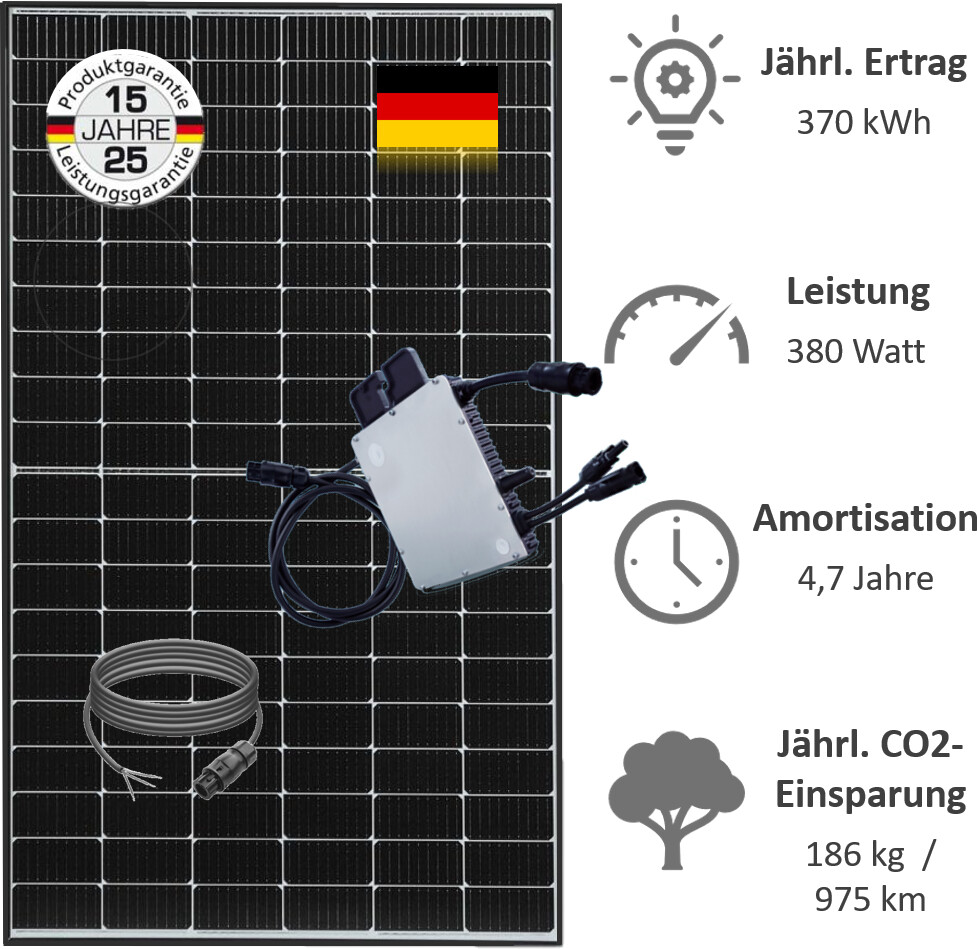 Mein-Solarwerk Balkonkraftwerk Energy 380W mit 5m Schuko-Einspeisekabel für Fassade ab 429,95 ...