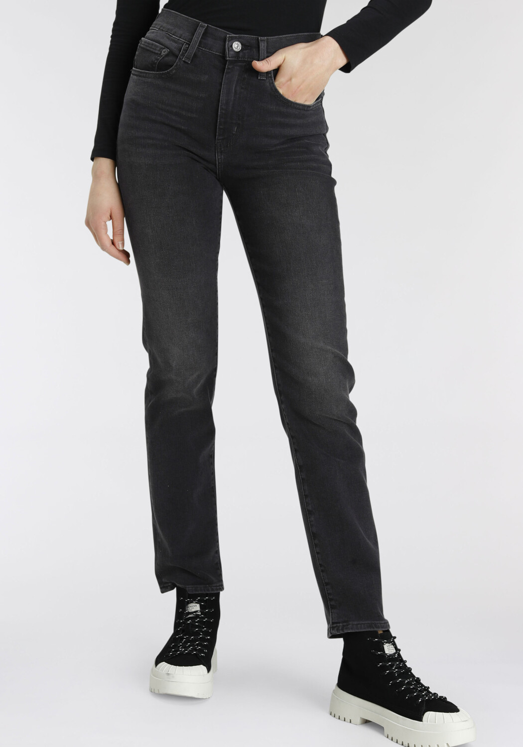 Levi's 724 High Rise Straight Jeans black worn in