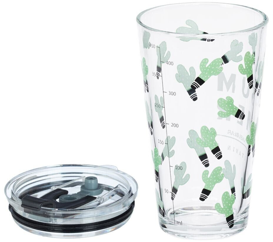 Relaxdays Set of 4 drinking glasses with a cactus motif