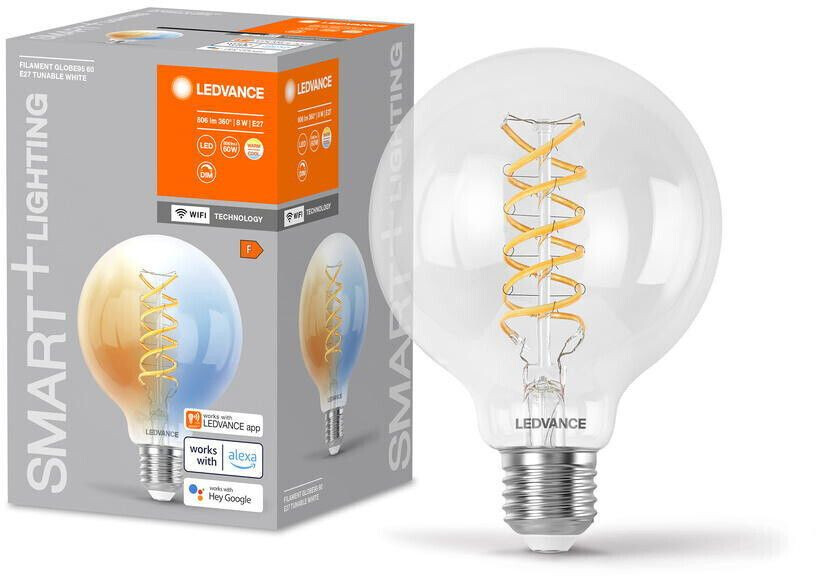 LEDVANCE SMART+ WLAN LED illuminant E27 - Globe G80 8W 806lm tunable white dimmable clear transparent