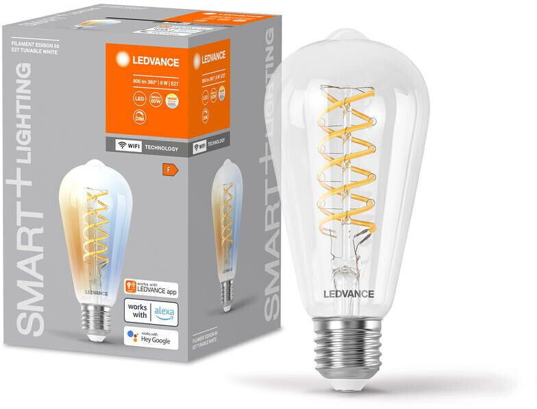 LEDVANCE SMART+ WLAN LED illuminant E27 - St64 8W 806lm tunable white dimmable transparent