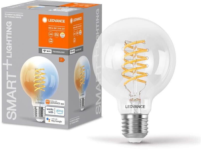 LEDVANCE SMART+ WLAN LED illuminant E27 - Globe G80 8W 806lm tunable white dimmable transparent