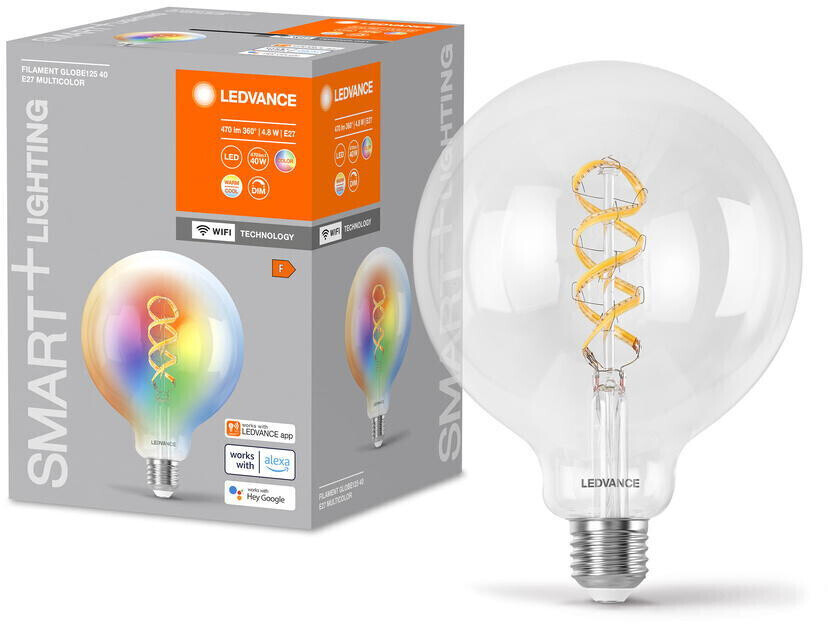 LEDVANCE SMART+ WLAN LED illuminant E27 - Globe G125 4.8W 470lm RGBW dimmable transparent