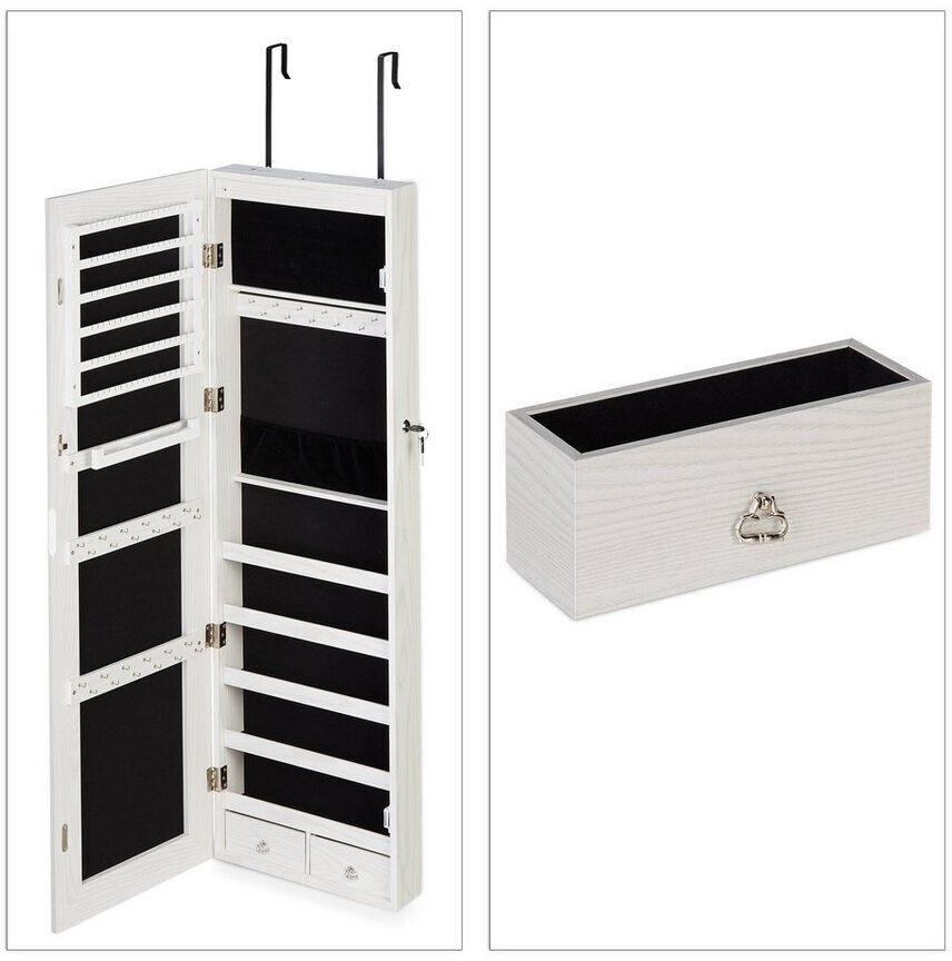Schmuckschrank Mit Spiegel Weiß - Wandschmuckschrank Abschließbar, 107,5x36,5x9,5cm