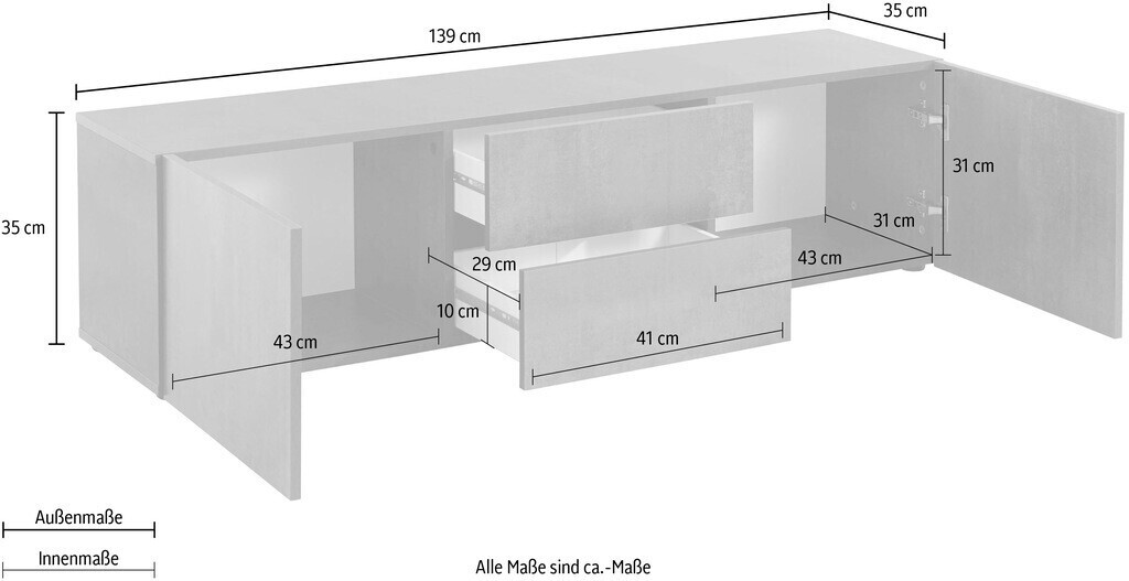 Borchardt-Möbel Lowboard Sophia Sideboards Gr. B/H/T: 139 cm x 35 cm x 35 cm,  2, 2, weiß (weiß matt) (24316758-0) ab 135,99 € | Preisvergleich bei