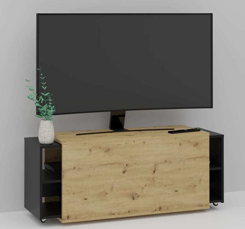 FMD TV board Slide Sideboards Gr. W/H/D: 194.5 cm x 49.2 cm x 39.9 cm, black (black pearl, artisan oak) (14860430-0)