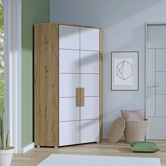 Forte Arkina Eck-Kleiderschrank mit 2 Türen, Holzwerkstoff, Artisan Eiche +  weiß, 97,2 x 197 x 97,2 cm ab 302,36 € | Preisvergleich bei