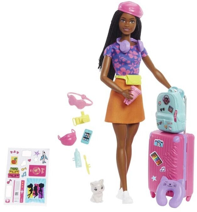 Barbie Coffret Barbie Une Vie de Citadine avec Poupée Barbie « Brooklyn »  Roberts et Chaton, 10 Accessoires et 1 Feuille d'autocollants Jouet Enfant