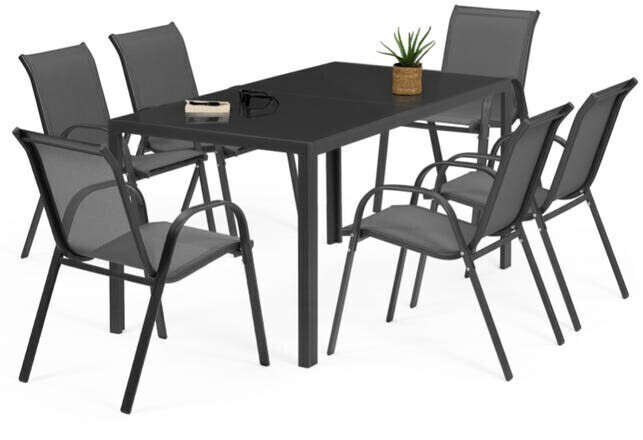 IDMarket Salon de jardin Madrid 6 personnes gris