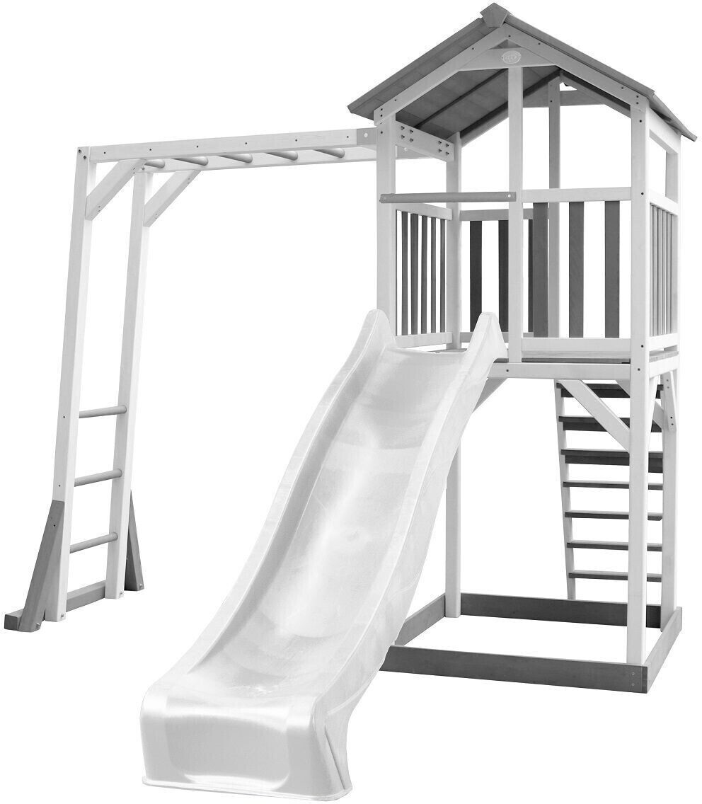 AXI Beach Tower blanc/gris + échelle de singe + toboggan blanc (A025.130.32)