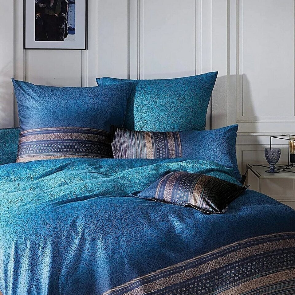 Bassetti Biancheria Da Letto Genova B1, Cotone Makò Satin Blu, 2 Pezzi Con Cerniera, 200x200 + Federa 80x80 Cm