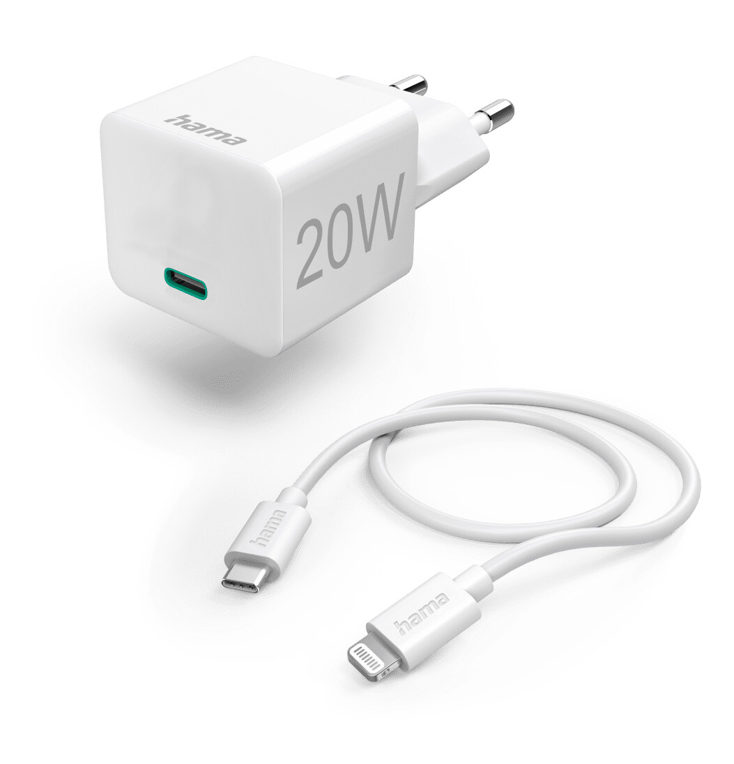Hama USB-C Charger 20W + Lightning Cable White