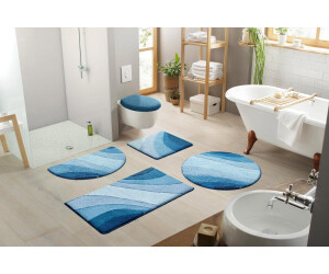 my home Badematte Josie rechteckig, 3-tlg. Hänge-WC Set, Hoch-Tief-Effekt,  40 Grad , Muster, weicher FlorBadteppich blau ab 46,74 € | Preisvergleich  bei