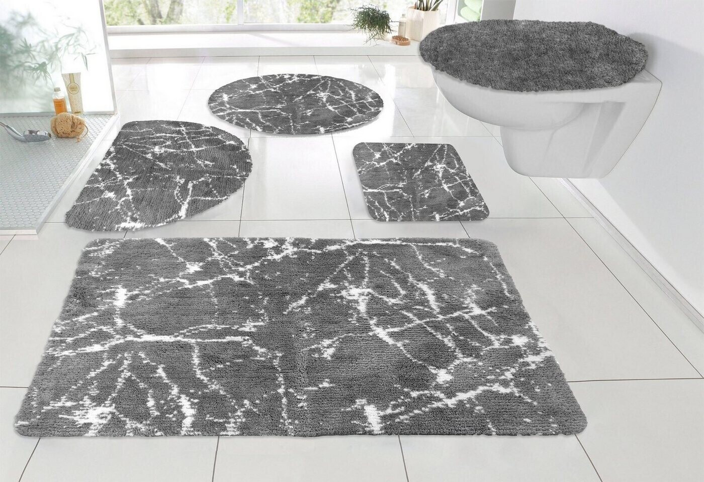 leonique badematte marble polyester, rechteckig, 3-tlg. hänge-wc