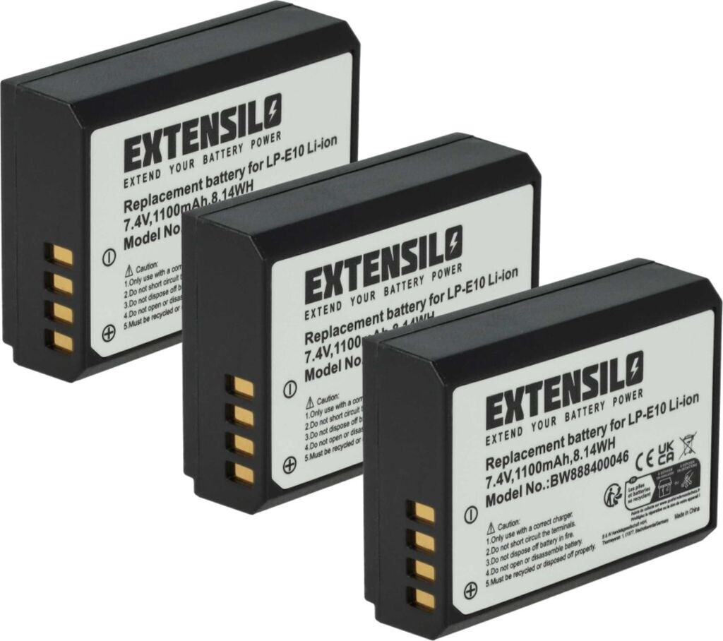 EXTENSILO 3x Akku kompatibel mit Canon EOS Kiss X90, Rebel 1300D, Kiss X50, Kiss X70 Kamera (1100mAh, 7,4V, Li-Ion)
