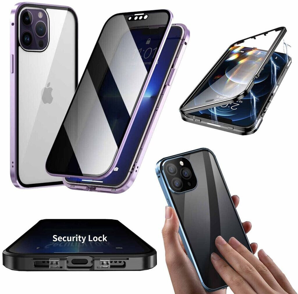 Wigento Für Apple iPhone 14 Pro Max Beidseitiger 360 Grad Magnet / Glas  Privacy Mirror Case Hülle Handy Tasche Bumper Lila ab 15,85 €