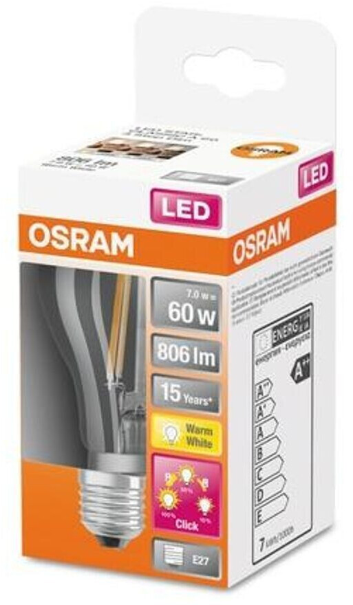 Osram OSR 075436787 - LED-Lampe STAR+ TRIPLE E27, 6,5 W, 806 lm, 2700 K,  dimmbar ab 3,40 €