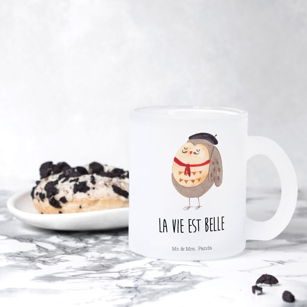 Mr. Mr. & Mrs. Panda Teacup owl French La vie est belle, hibou, owls owl France, beret, connoisseur - side view