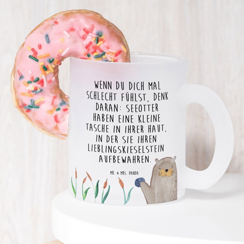 Mr. Mr. & Mrs. Panda Teacup otter with stone otter sea otter lake otter, plants, sea otter, otter cup with handle - back view