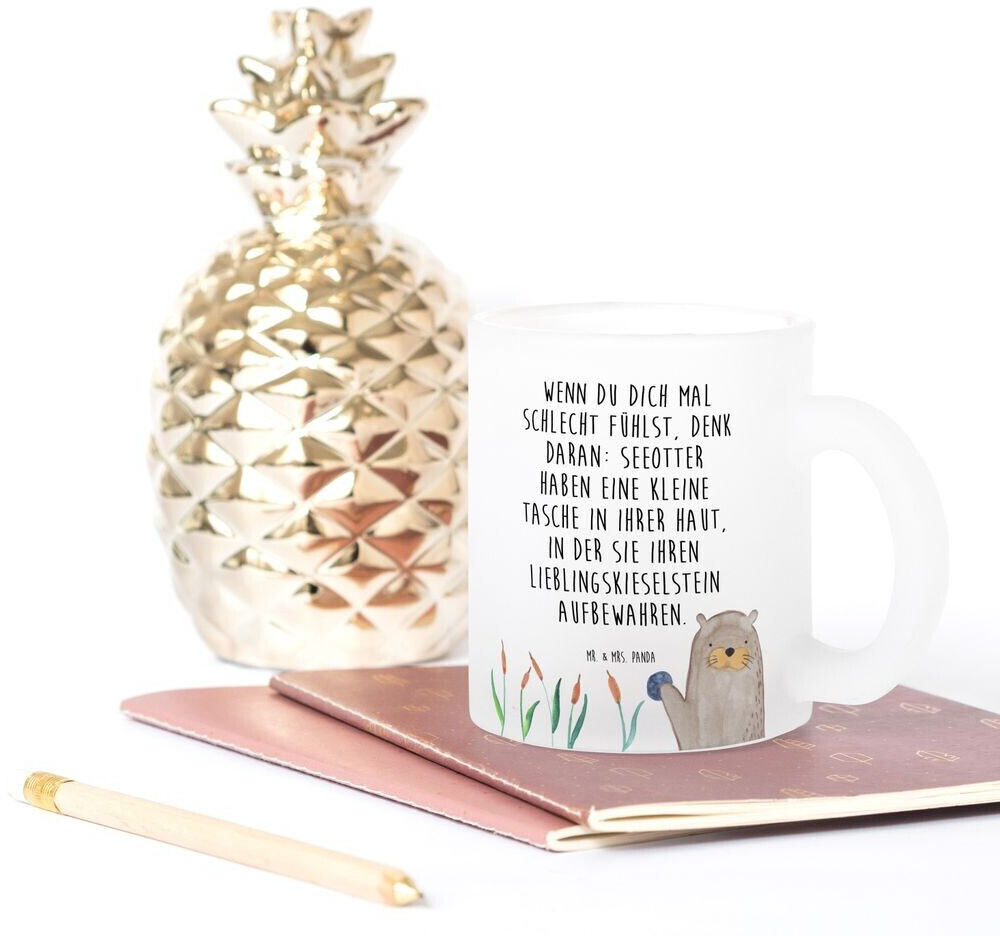 Mr. Mr. & Mrs. Panda Teacup otter with stone otter sea otter lake otter, plants, sea otter, otter cup with handle - detail view