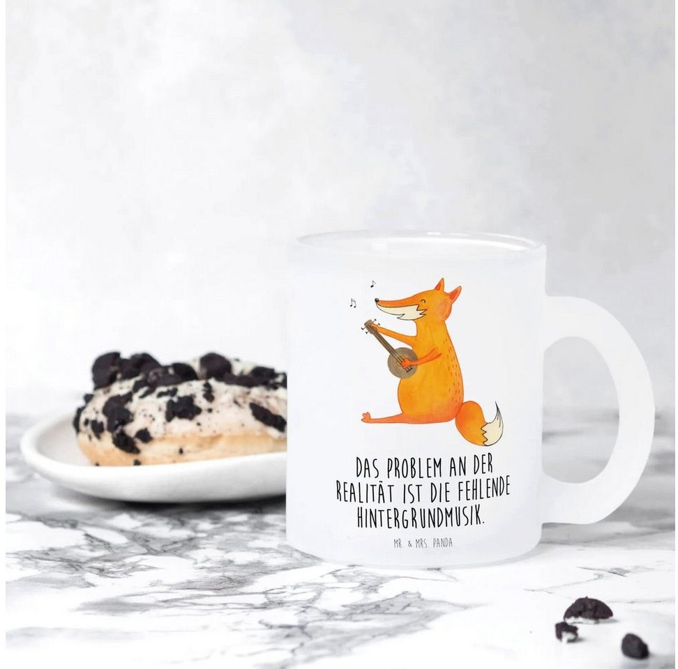 Mr. Mr. & Mrs. Panda Teacup fox guitar tea mug, warbling, musician, music saying, singer, musician, singer - detail view