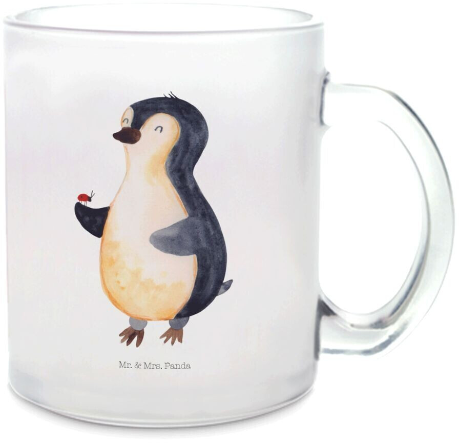Mr. Mr. & Mrs. Panda Glas Teetasse Pinguin Marienkäfer Glück, Teebecher, Tasse mit Henkel, Lebensfreude, aufmerksam - Product image 1 of 4