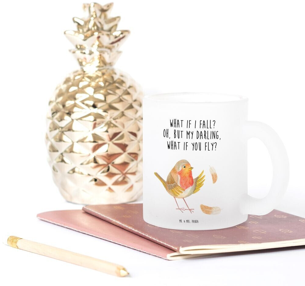 Mr. Mr. & Mrs. Panda Teacup robin with feathers flying saying courage, good mood, bird cute animal motifs - detail view