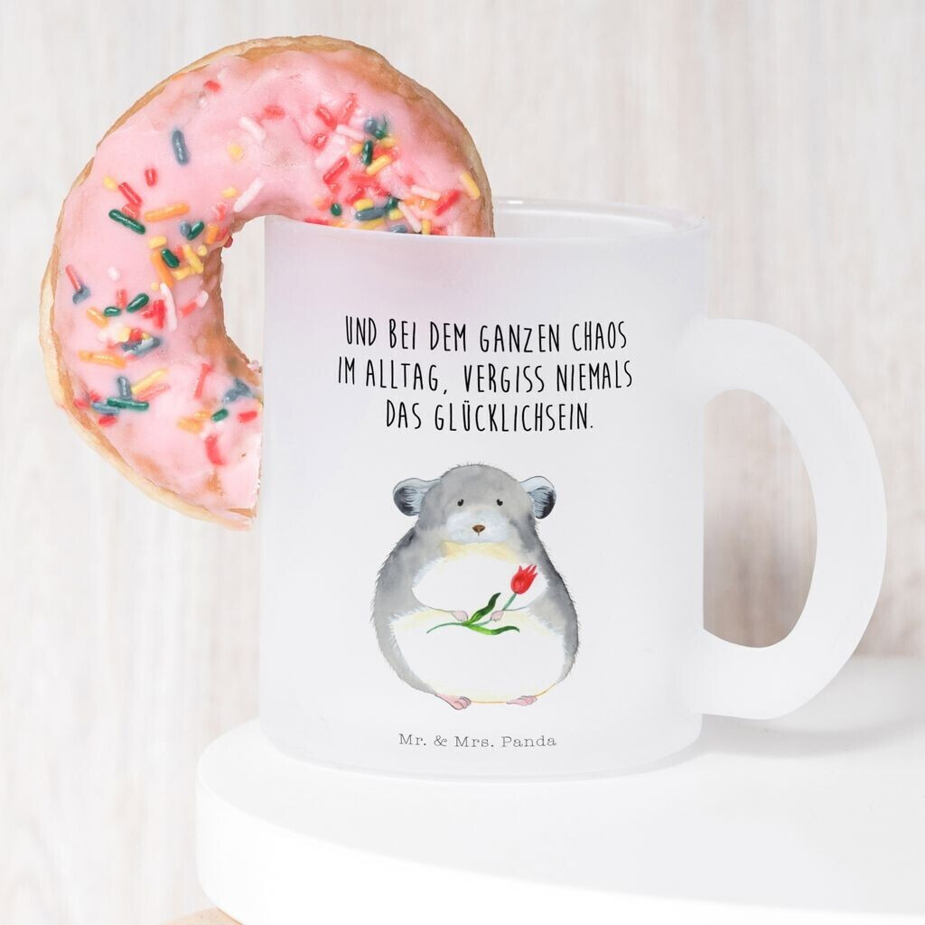 Mr. Mr. & Mrs. Panda Teacup chinchilla with flower cute animal motifs, everyday office life funny sayings good mood - back view