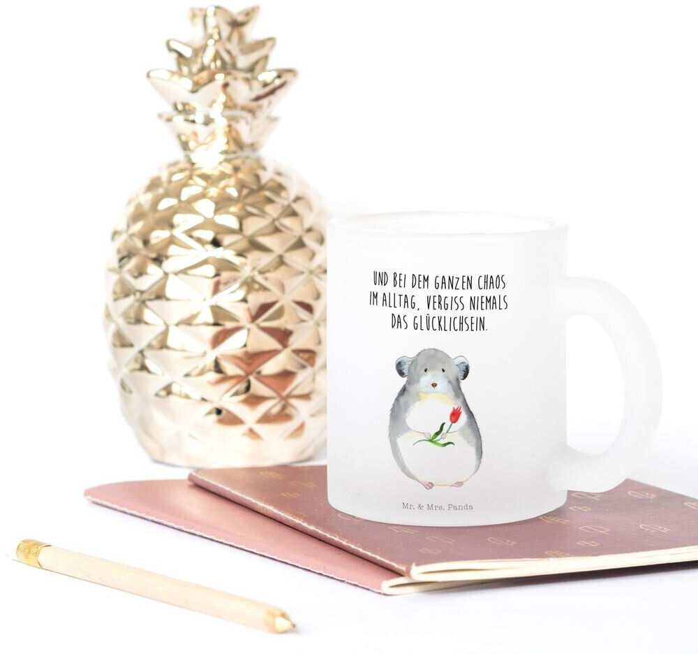 Mr. Mr. & Mrs. Panda Teacup chinchilla with flower cute animal motifs, everyday office life funny sayings good mood - detail view