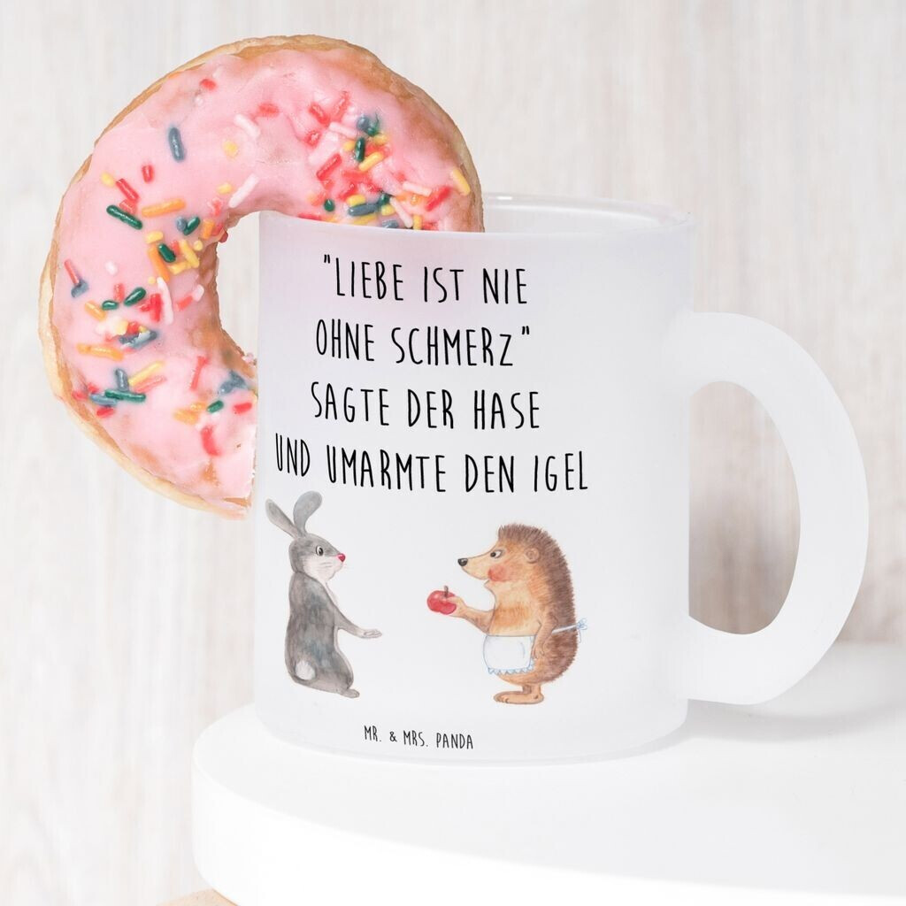 Mr. Mr. & Mrs. Panda Teacup love is never without pain good mood, lovesickness, love saying, funny sayings, hedgehog - back view