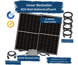 DAH Solar MPPT-Solaranlage: 850-Watt-Zaunkraftwerk mit 2 Solarmodulen,  WLAN-Wechselrichter und App (Solar-Set 230V)