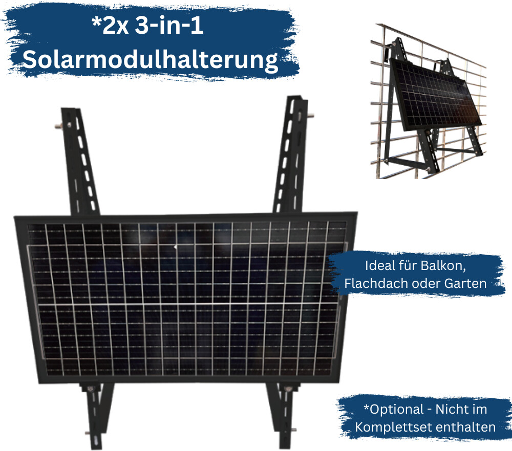 planeo Balkonkraftwerk SUN 1640W mit 1600W Wechselrichter mit Speicher -  inkl. Montageset für Schrägdachmontage - Balkonkraftwerk - Photovoltaik