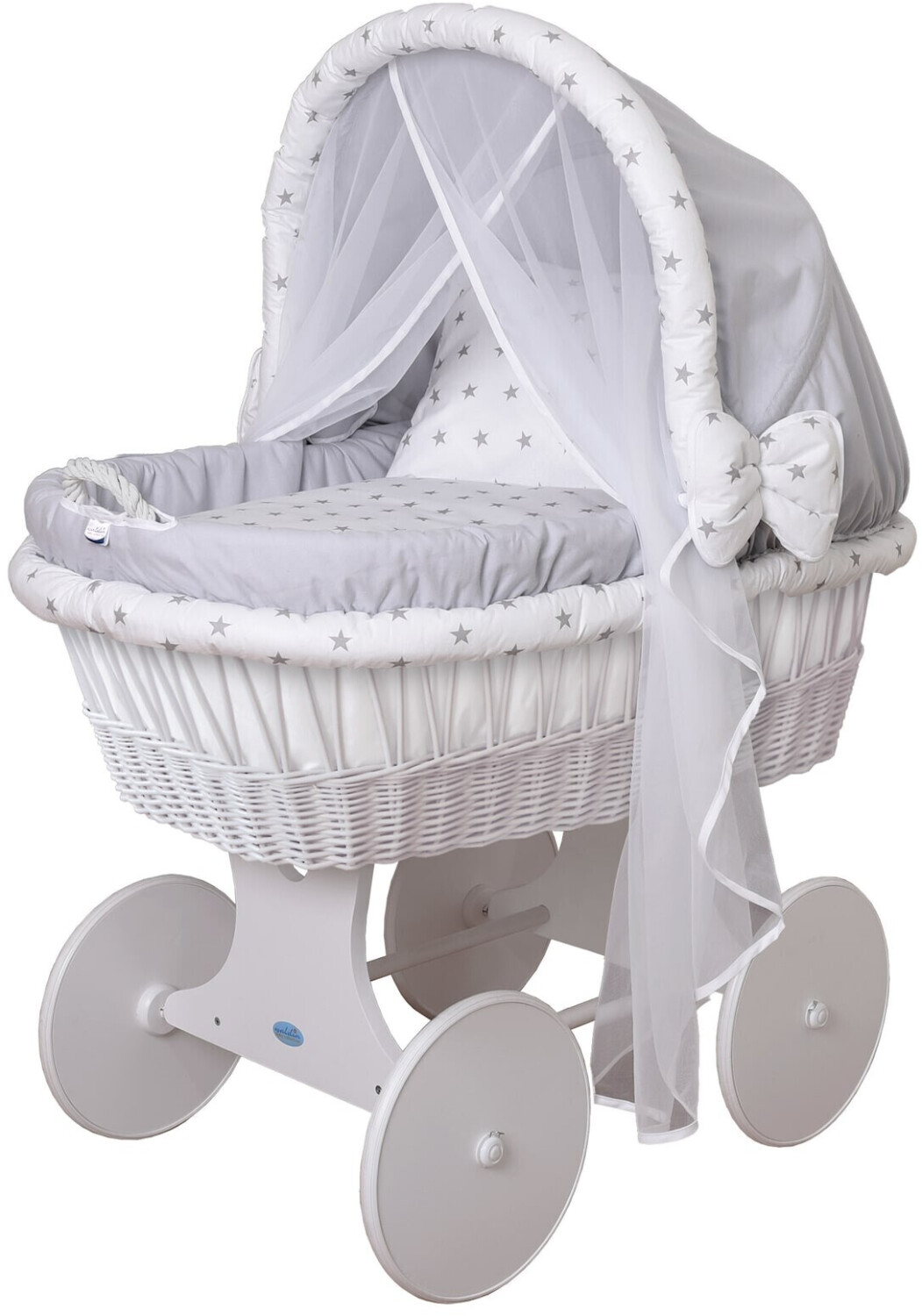 Waldin Baby bassinet set (1211) frame / wheels white lacquered, white / stars gray