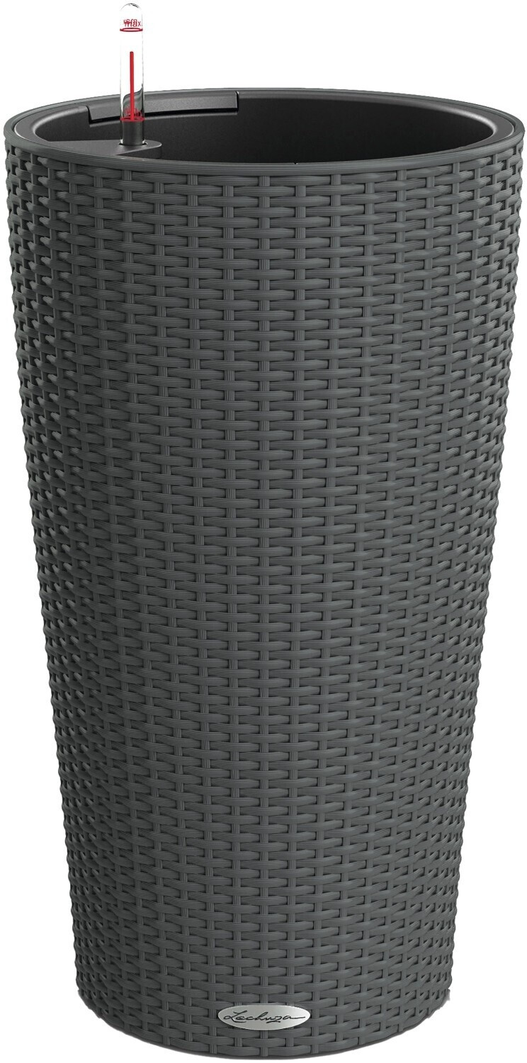 LECHUZA CILINDRO Cottage 32 – Fioriera A Colonna Con Sistema D'Irrigazione – Effetto Intrecciato, Grafite Nero, 32x56 Cm – Made In Germany