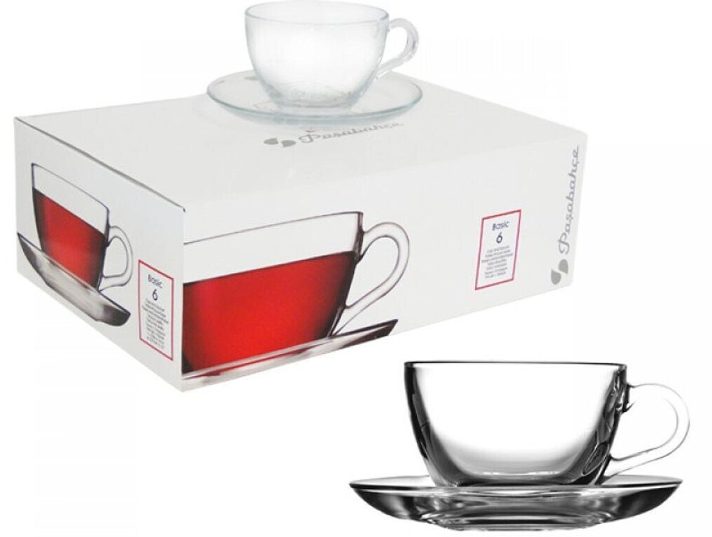 Pasabahce 97948 (Basic) Reihe – Kaffee Tassen mit Untertassen Set