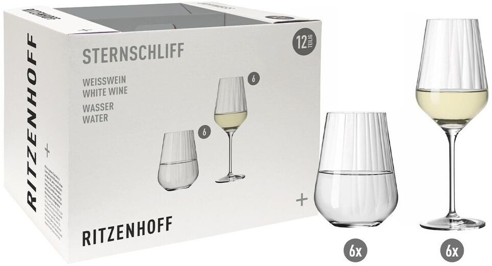 Set De Verres à Vin Rouge Et à Eau Ritzenhoff - Série Sternschliff, 12 Pièces (6+6), 400 Ml, Fabriqué En Allemagne