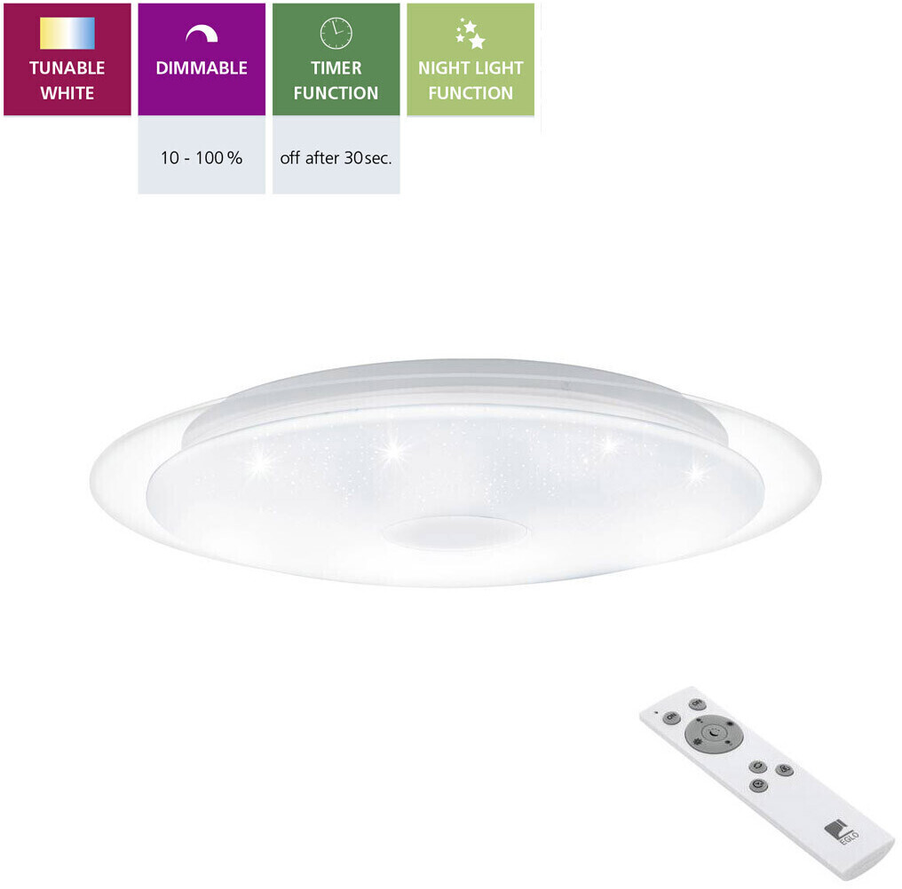 Eglo 98323 LED ceiling light LANCIANO 1 with crystals white, transparent white, chrome Ø40cm H:7.5cm