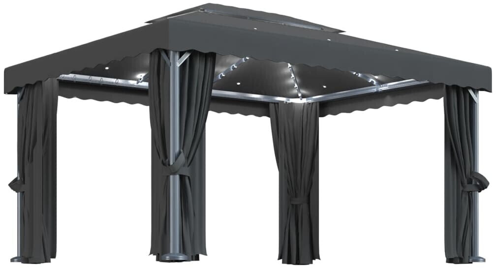 vidaXL Tonnelle de jardin avec rideaux et lumières LED 4 x 3 m anthracite