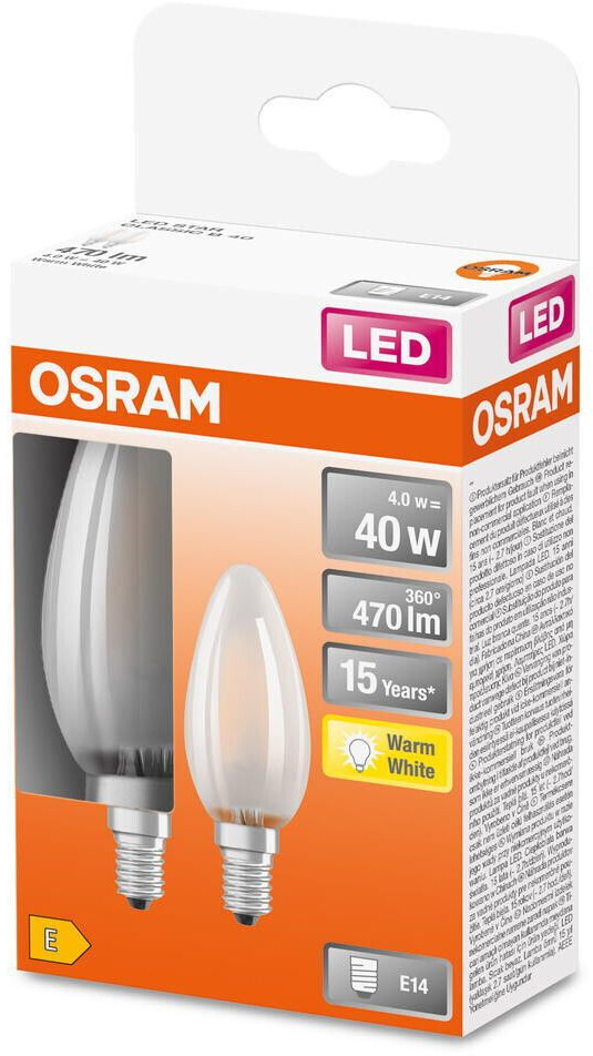 Osram LED lamp replaces 40W E14 candle - B35 in white 4W 470lm 2700K 2-pack white