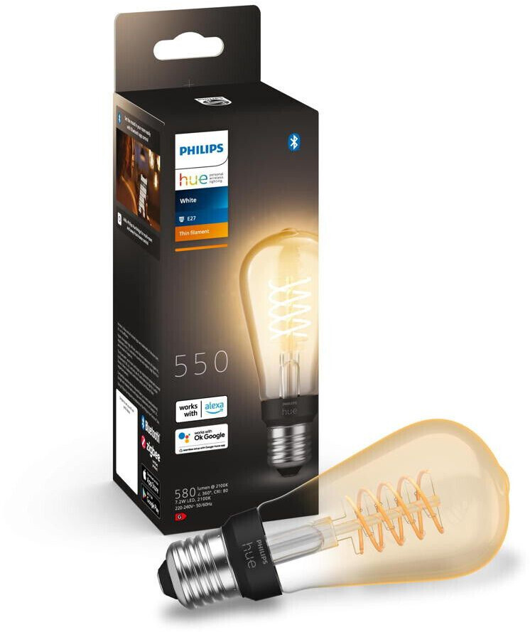 Philips Hue White LED illuminant E27 St64 in transparent 7.2W 550lm dimmable transparent