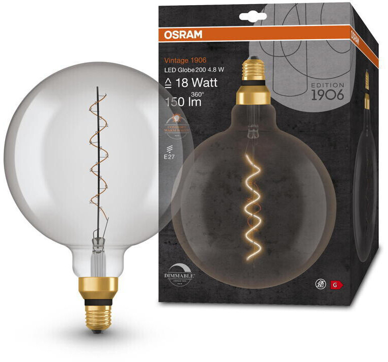 Osram LED lamp replaces 18W E27 Globe - G200 in gray 4.8W 150lm 1800K dimmable 1-pack grey