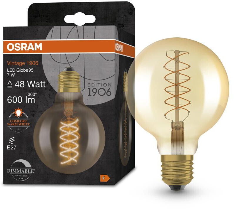 Osram LED lamp replaces 48W E27 Globe - G95 in gold 7W 600lm 2200K dimmable 1-pack gold / brass